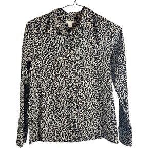 J.Crew Womens Black Ivory Animal Leopard Print 100% Cotton Button Down Shirt 4
